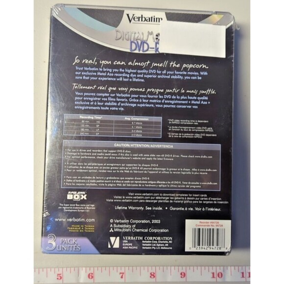 Verbatim Digital Movie DVD-R 3-Pack 4x Write Speed 120min/4.7gb Per Disc - Picture 2 of 10